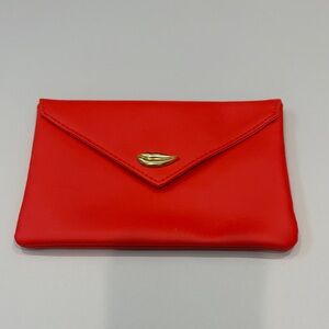 ipsy Red Envelope Clutch with Gold Lip Detail